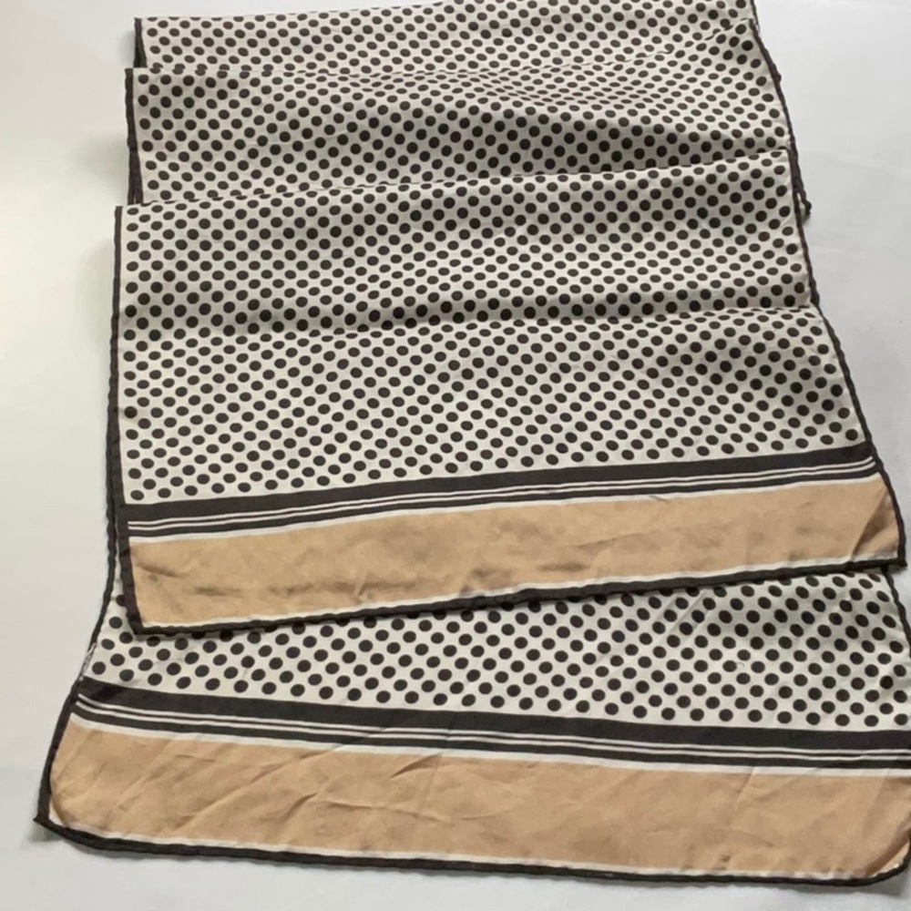 Vintage Short Lightweight Scarf Black Polka Dot and Tan